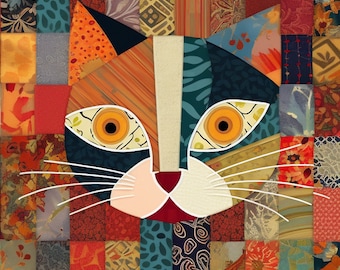 PDF template for Appliqué ,cat patchwork pattern, cat quilt pattern ,cushion appliqué pattern ,cat pattern for cushion ,easy sewing pattern