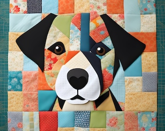 Dog patchwork pattern , Animal patchwork project , Dog quilt design , Dog patchwork sewing project , sewing techniques , dog patterns ,  dog