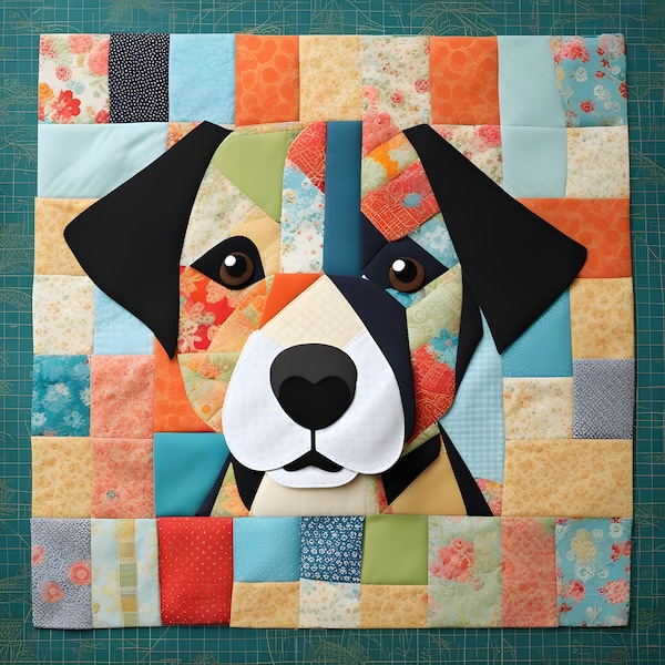 Hund Patchwork Muster , Tier Patchwork Nähprojekt , Hunde Quilt Design , Hunde Nähprojekt , Nähtechniken , Schnittmuster