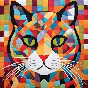 Cat patchwork  pattern , quilt collage pattern , PDF quilt pattern , cat patchwork  , cat quilt , cat quilt pattern , cat sewing pattern