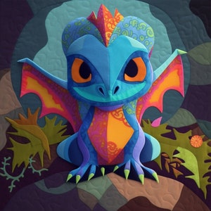Modello trapunta per bambini, modello drago patchwork, modello cucito drago, modello trapuntatura per principianti, modello cucito trapunta pdf, trapunta drago