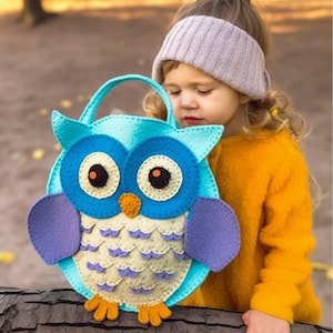 Felt bag pattern for children, children's owl bag , Kids owl handbag felt project , Owl-themed felt bag tutorial