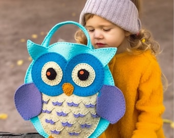 Felt bag pattern for children, children's owl bag , Kids owl handbag felt project , Owl-themed felt bag tutorial