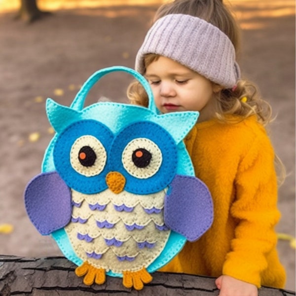 Modèle de sac en feutre pour enfants, sac hibou pour enfants, projet de feutre de sac à main hibou pour enfants, tutoriel de sac en feutre sur le thème de la chouette