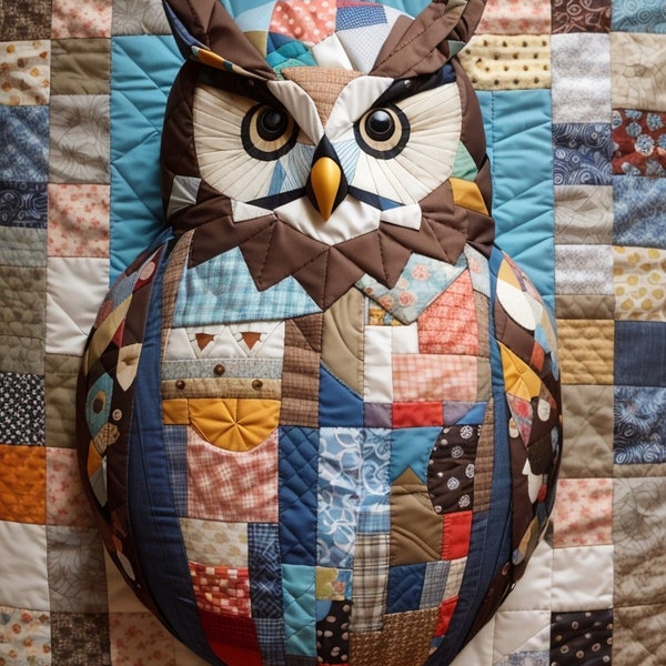 Modèle de hibou pour la couture, modèle de patchwork