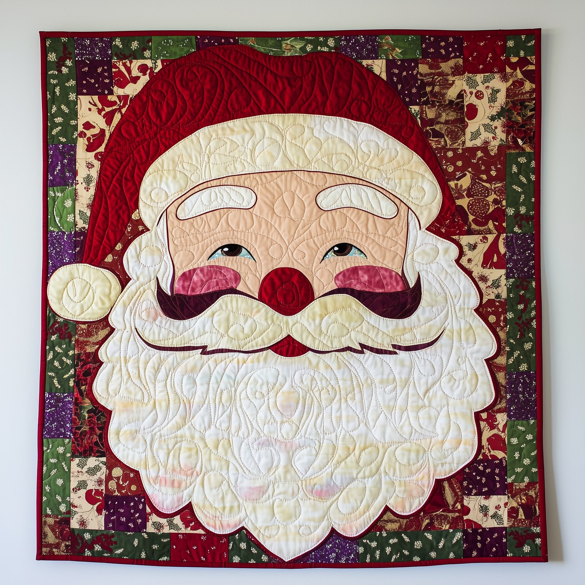 サンタクロースのパッチワークパターン、クリスマスキルト、パッチ