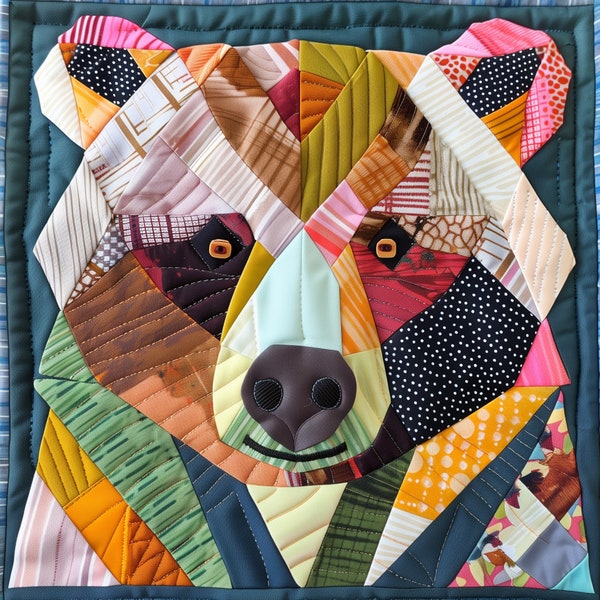 Motif de patchwork ours, motif de courtepointe ours, patron de couture ours, courtepointe animal, patchwork animal, motif ours, kit de motif ours, tissus