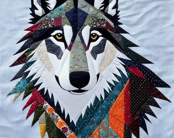 Patchwork wolf pattern , wolf quilt pattern , PDF quilt pattern ,quilt collage pattern , wolf quilt , wolf patchwork , wolf sewing pattern