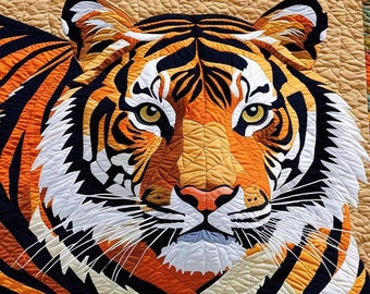 Patrón Tiger Patchwork, Patrón de costura Tiger, Ideas de costura con patchwork de tigre, Patrones de tela patchwork de tigre, Diseño de colcha de tigre