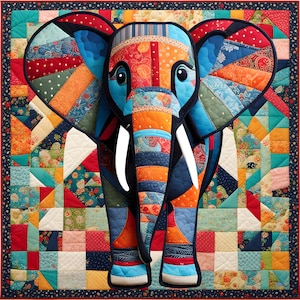 Olifant patchwork patroon, Dieren patchwork project, Olifant quilt ontwerp, Olifant patchwork naaiproject, naaitechnieken