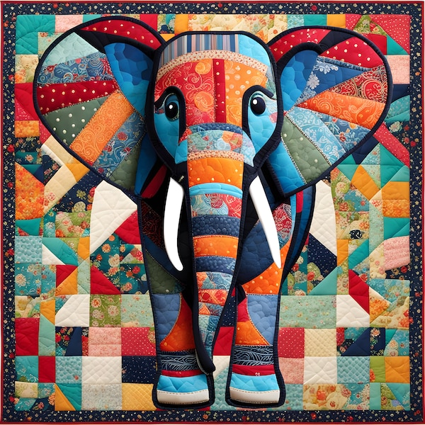 Olifant patchwork patroon, Dieren patchwork project, Olifant quilt ontwerp, Olifant patchwork naaiproject, naaitechnieken