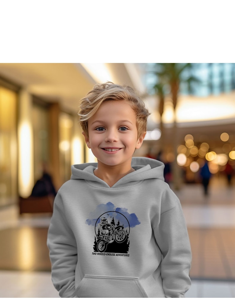 Youth Motorcycle Hoodie, Two Wheels Endless Adventure Kids Dirt Bike