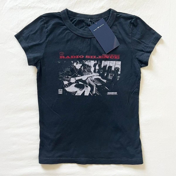 BNWT Brandy Melville/John Galt Radio Silence Black T-shirt 21 x 14