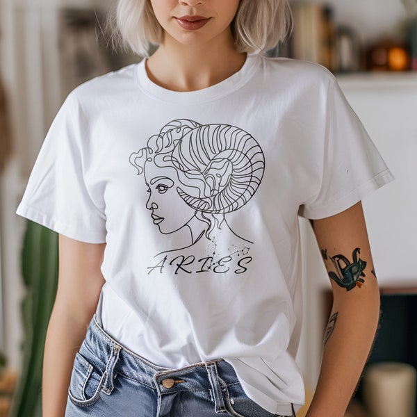 Chemise Bélier astrologie, dessin au trait femme, horoscope Capricorne, t-shirt signe du zodiaque Bélier, inspiration,