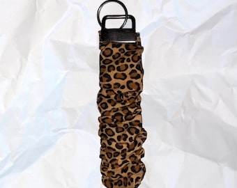 Cheetah Print Scrunchie Fabric Wristlet Key Fob Keychain Lanyard Keyring READ DESCRIPTION