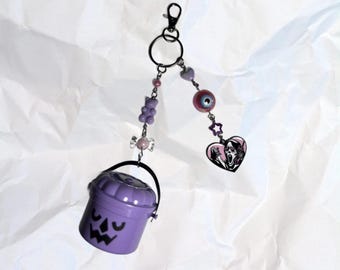 Llavero colgante plateado con diseño de calabaza de Halloween de McDonald's, morado y rosa *Lea la descripción*