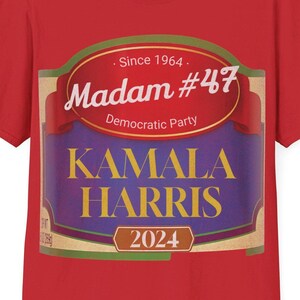Madam #47: Kamala Harris 2024 Vintage Kalamata Olives Label Parody Shirt - Political Humor T-Shirt - Democrat Shirt - Election 2024 Shirt