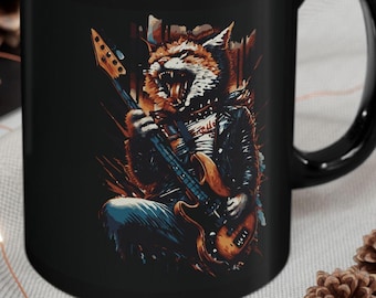 Tazza da caffè con gatto rocker, gatto rockstar che suona il basso, papà gatto, mamma gatto, amante dei gatti, basso elettrico, tazza con gruppo rock, tazza con chitarra divertente, tazza per amanti degli animali