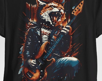 Maglietta con gatto rock n roll che suona la chitarra elettrica, maglietta divertente con gatto per uomo e donna, maglietta con band rock heavy metal, regalo per mamma e papà, amante dei gatti