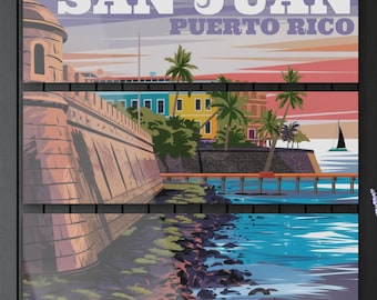 Vecchio San Juan Porto Rico Trittico acrilico (tre pezzi) Arte della parete Garita Puerta De San Cornice da parete Juan Bahia De San Juan Fortaleza Home Decor