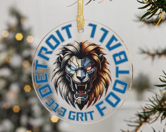 DETROIT LION ORNAMENT 2024 Decorazione unica per albero di Natale personalizzata 313 Grit Regali personalizzati all'ingrosso Addobbi per albero di Natale in acrilico con motivo Detroit Football