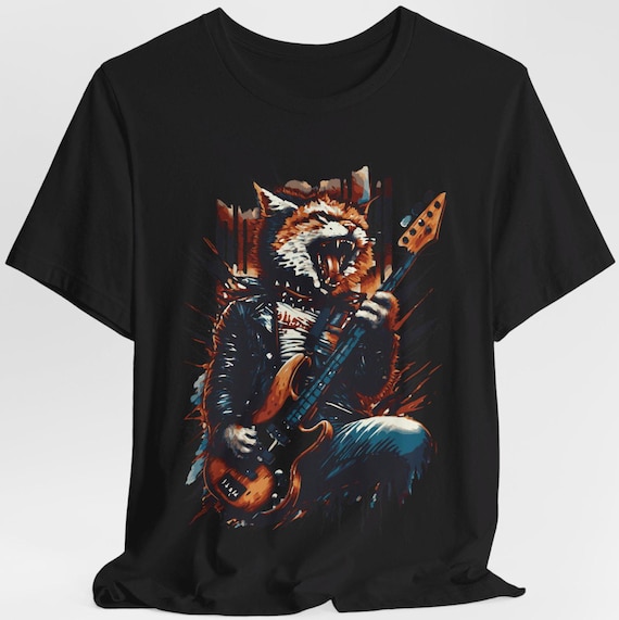 Rock n Roll kat spelen elektrische gitaar tshirt grappige kat