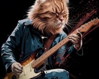Maglietta con gatto rock n roll che suona la chitarra elettrica, maglietta divertente con gatto per uomo e donna, maglietta con band rock heavy metal, regalo per mamma e papà, amante dei gatti