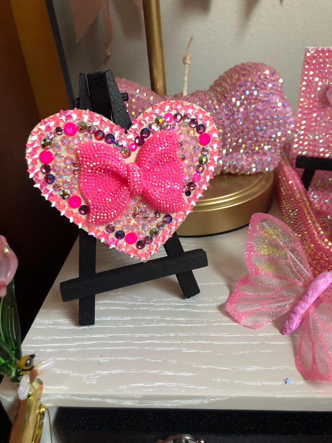 Hot Pink Bow Rhinestone Mini Canvas - Etsy