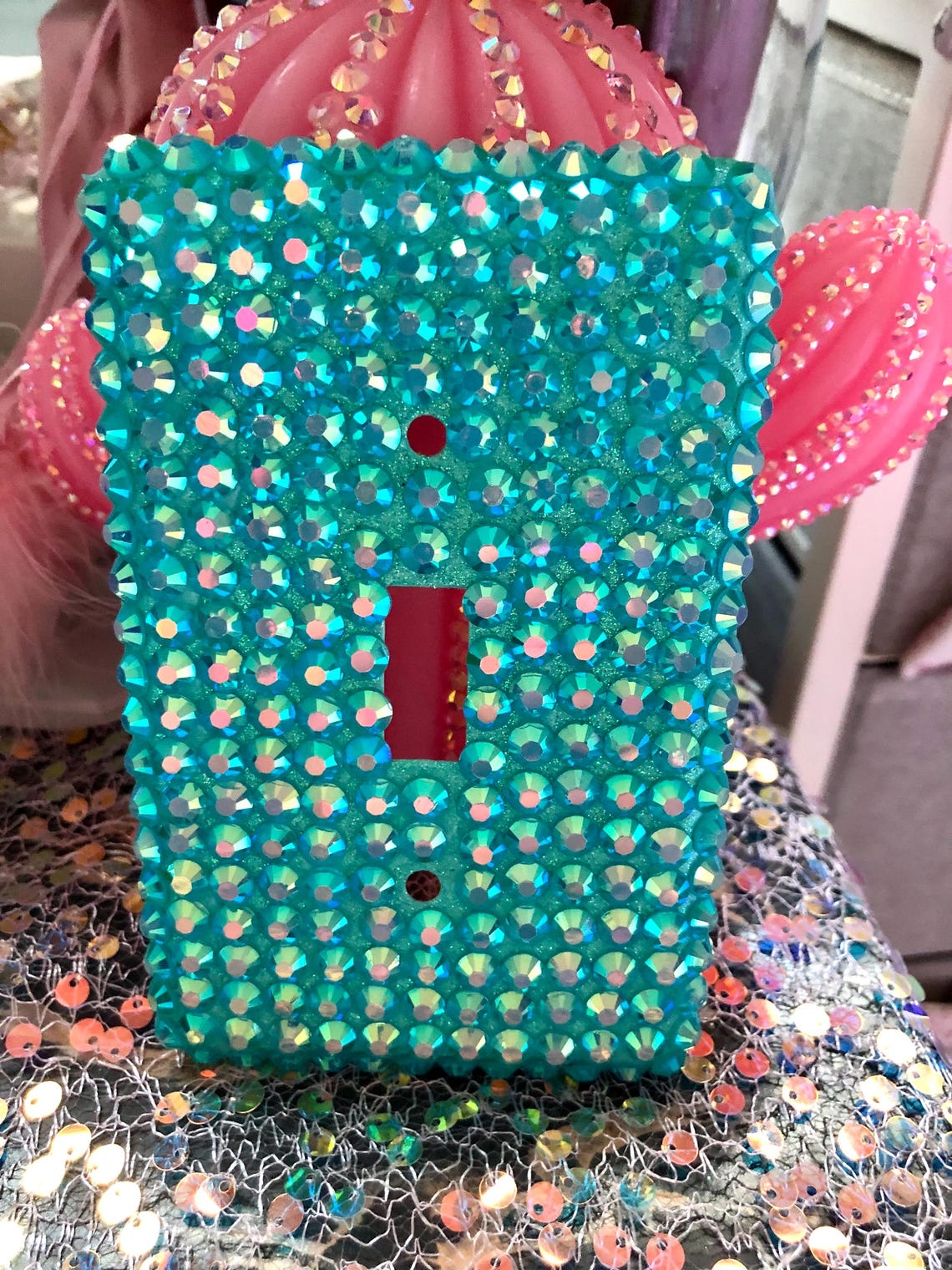 Bedazzled Aqua Single Switch Plate - Etsy