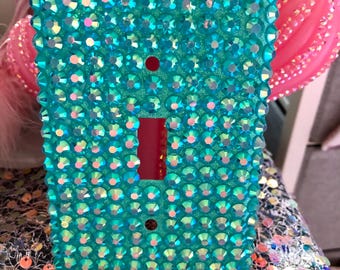 Bedazzled Aqua Single Switch Plate