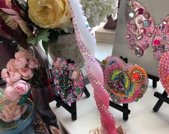Bedazzled Pink and White Ombre Taper Candle