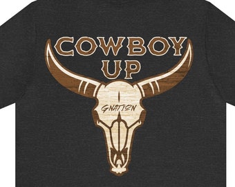 Cowboy up dark heather Jersey Short Sleeve Cowboy Up White T-Shirt, Country Western Tee, Rodeo Shirt, Horse Lover Gift,Wild West Graphic Tee