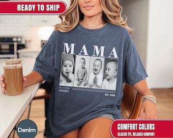 Custom Photo Mama Comfort Colors Shirt, Custom Mom Photo Shirt, Personalized Mothers Day Gift For New Mom, Grandma Gift, Vintage Image Shirt