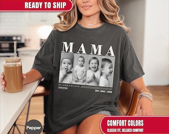 Custom Photo Mama Shirt, Custom Mom Photo Shirt, Personalized Comfort Colors Shirt for Mom, Blessed Mama tshirt, New Mom Shirt, Grandma Gift