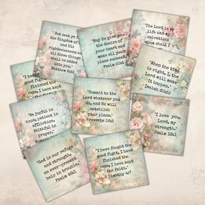 36 afdrukbare shabby-chic bijbelverskaarten | Schriftkaarten voor digitale downloads van ongewenste tijdschriften | Christelijke verskaarten Plakboek kortstondige
