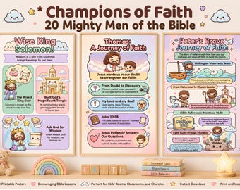 Histoires bibliques pour enfants à imprimer : 20 hommes puissants de la Bible, leçons d'école du dimanche chrétiennes, instruction à domicile