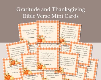 Cartes à imprimer sur le thème de l'automne : versets bibliques pour Thanksgiving, versets de gratitude pour les chrétiens (téléchargement instantané)