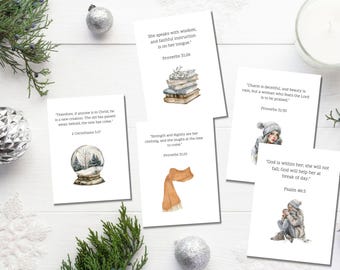 Cartes de versets bibliques aquarelles grande taille pour femmes, Écritures hivernales (téléchargement numérique)