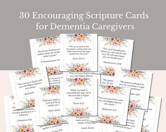 Versets bibliques à imprimer pour les aidants de personnes atteintes de démence | 30 cartes d'encouragement (téléchargement numérique)
