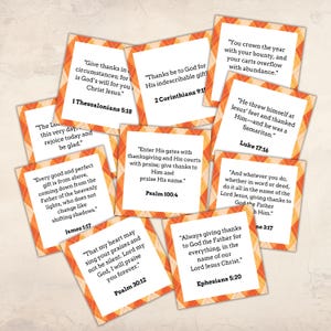 36 cartes imprimables de versets bibliques pour Thanksgiving sur le thème de l'automne, téléchargements numériques de cartes de Saintes Écritures pour les fêtes, impressions de marque-places pour Thanksgiving