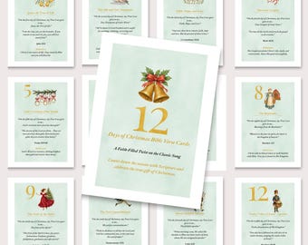 12 Days of Christmas Bible Verse Cards: Printable Scripture Countdown (PDF)