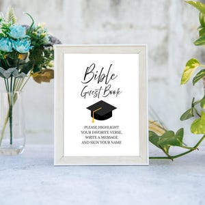 Livre d&#39;or de la Bible de remise des diplômes imprimable, signe de livre d&#39;or fête des diplômés Téléchargement instantané, signe de livre d&#39;or religieux