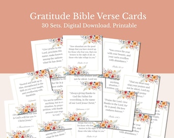 Cartes à motifs floraux avec versets bibliques, versets sur la gratitude, décorations pour Thanksgiving (téléchargement numérique)