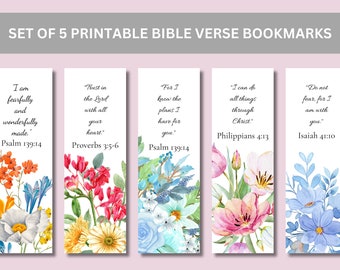 Watercolor Floral Bible Verse Bookmarks - Set of 5 (Digital Download)