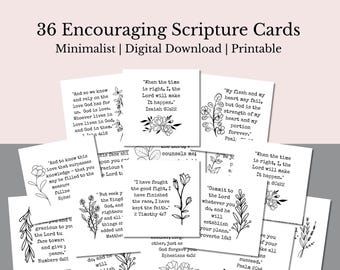 36 cartes de versets bibliques encourageants : noir et blanc (téléchargement numérique imprimable)