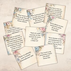 36 Cartões de Versículos Bíblicos Shabby Chic para Imprimir | Cartões de Escrituras para Downloads Digitais de Diários de Junk | Cartões de Versículos Cristãos para Scrapbooking