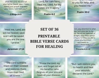 36 Printable Bible Verse Cards for Healing, Scripture Cards for Cancer Patient, Christian Verse Digital Downloads