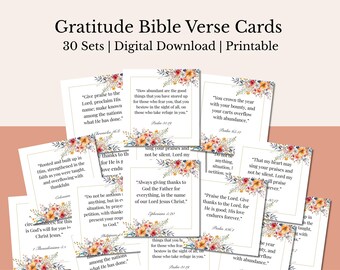 30 cartes de versets bibliques à imprimer sur la gratitude et l'action de grâce, versets floraux à télécharger