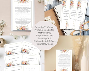 Lot imprimable Proverbes 31 Femme | Cadeau chrétien pour la fête des mères | Écritures florales à téléchargement immédiat