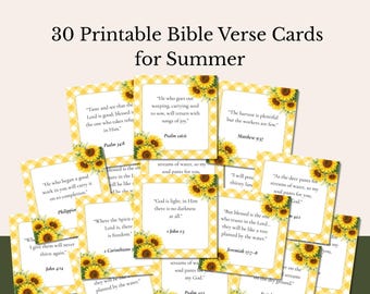 Cartes de versets bibliques d'été à imprimer, 30 cartes bibliques à télécharger, cadeau pour femmes chrétiennes
